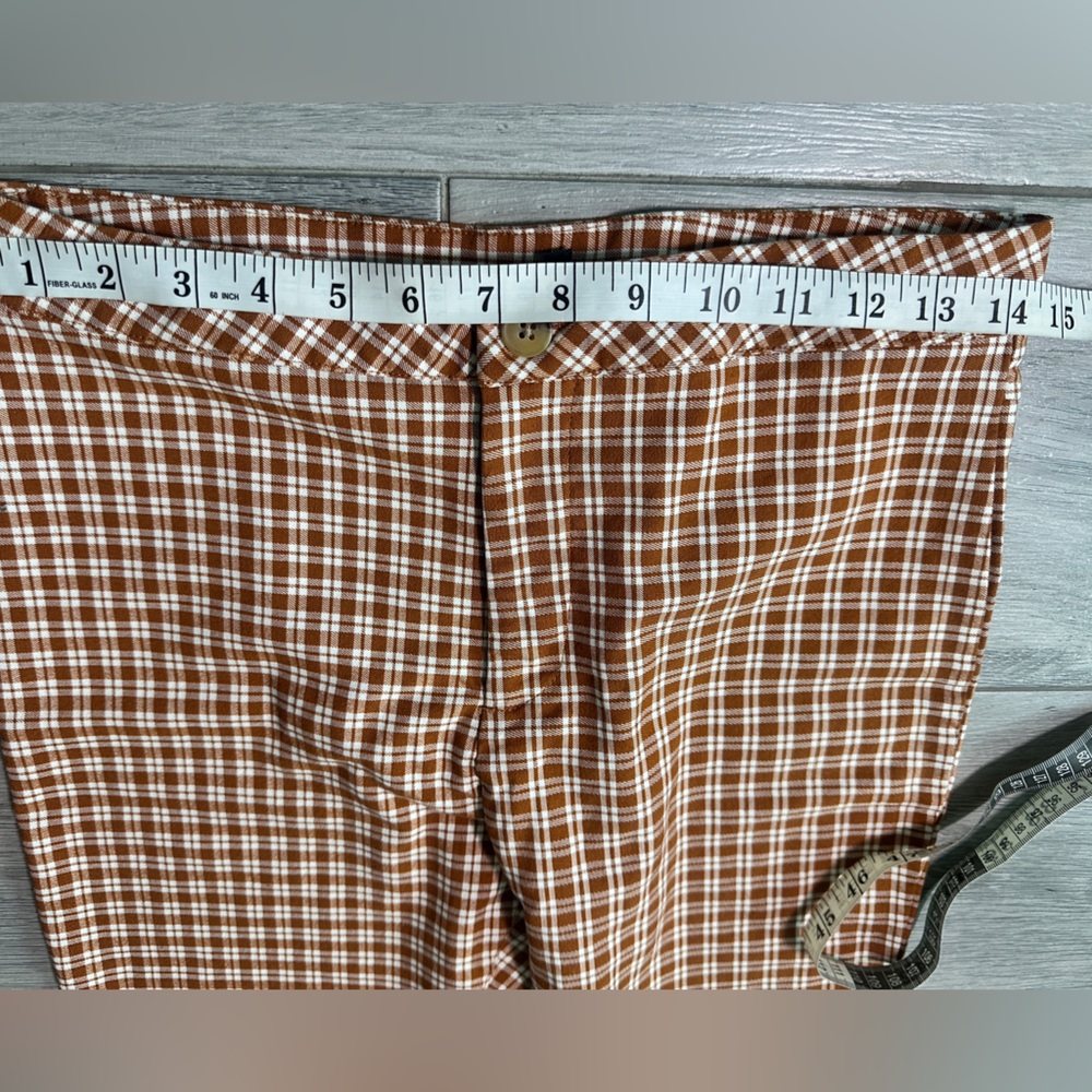 Women's Brown/Orange Checkered Cropped Casual Pants size Large - Picture 2 of 5